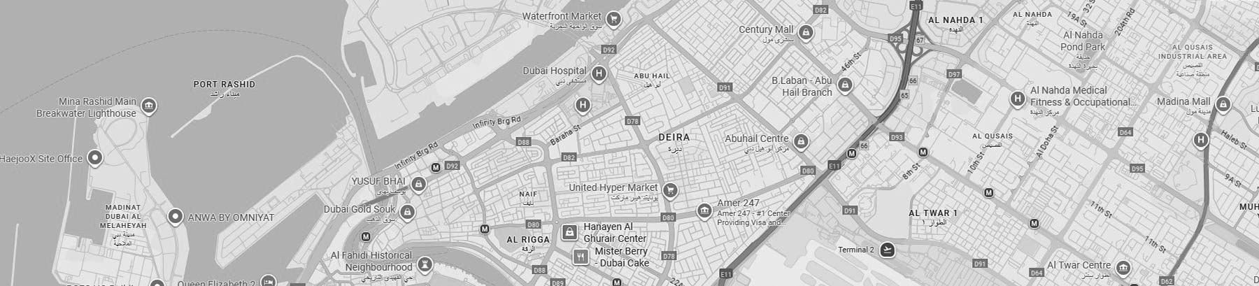 BN Complex, Al Muteena, Deira, Dubai — Location map (grayscale)